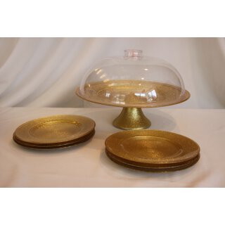 Akcam Torten Set mit sechs Teller gold Tortenplatte deko Vorratsglas, 20,51  €