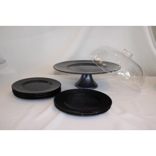 Akcam Torten Set mit sechs Teller black Tortenplatte