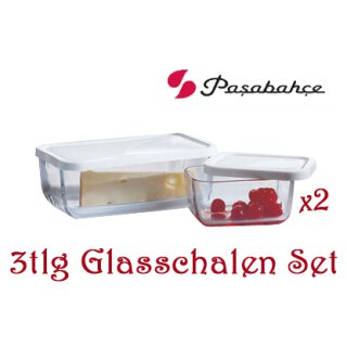 Pasabahce Snow Box Set  3er Set Glasschalen mit Deckel 4 Stück
