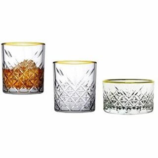 Pasabahce 96818 Timeless Golden Touch 3 teilig im Kristall-Design Retro Design - 2 Whisky Glas und 1 Kristall-Schale