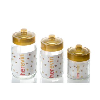 Herevin Kanister Vorratsglas Glasdose Glasbehälter Behälter Teedose Kavanoz Gold 1.5 Liter