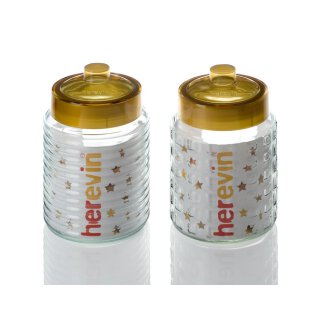 Herevin Checked Kanister Gold 1,7 Liter Vorratsglas Glasdose Glasbehälter Behälter Teedose Kavanoz